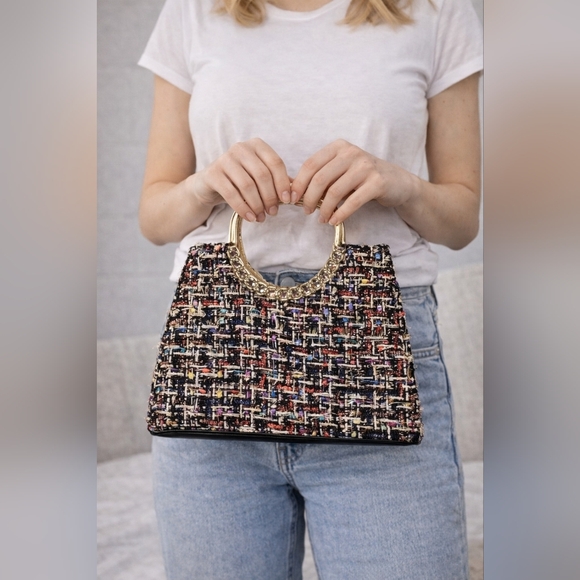 Handbags - Chic Multicolor Tweed Handbag